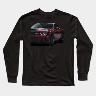 Blazing Inferno: Red Dodge Challenger Fiery Body High Posterize Car Design for Teen Enthusiasts Long Sleeve T-Shirt